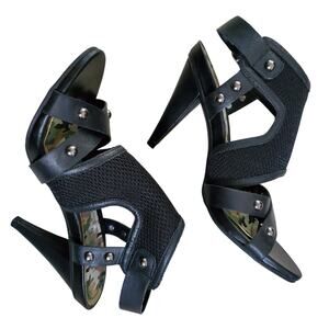 Kenneth Cole Camo Know Shot Heels 6.5 Black Leather Indie Sleaze